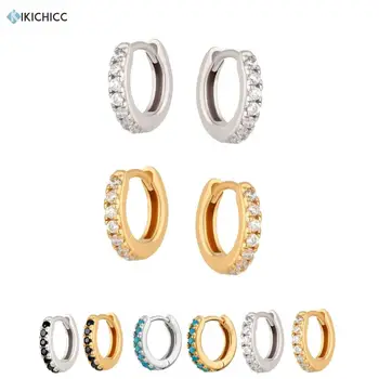 

Kikichicc 925 Sterling Silver Mini Hoops 7mm Huggies Circle Round Ring Clips Loops Piercing Zircon CZ Pave Popular Jewelry