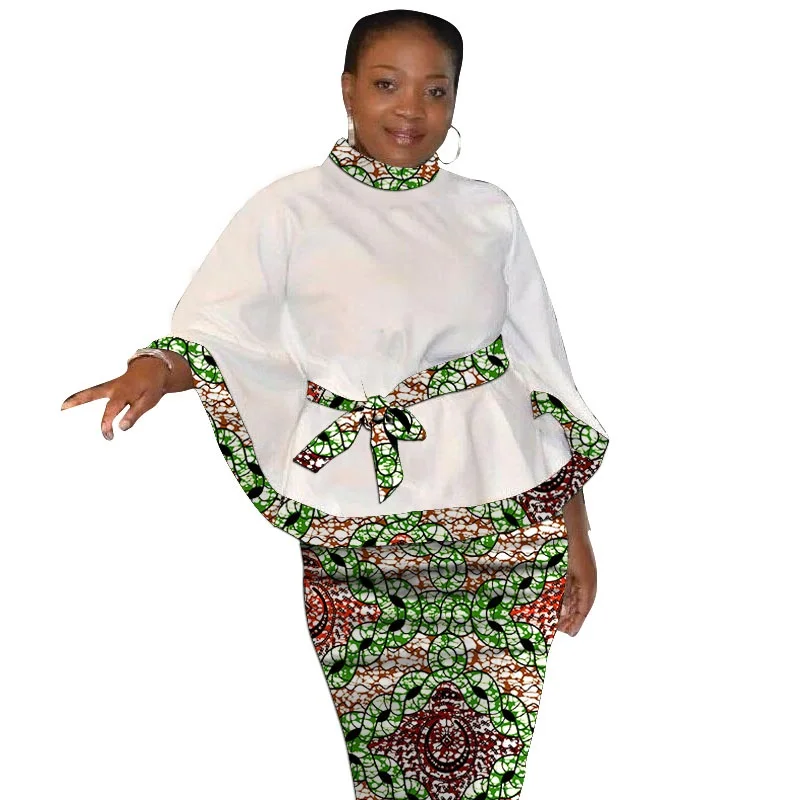 Fashion African Print Women Outfits Stand Collar Patchwork Tops And Skirts Ankara Fashion Female