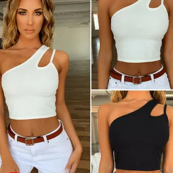 Women Fashion Summer Casual Tops Vest One Shoulder Solid Color Sexy Club Wear Evening Party Sleeveless Crop Shirt 
Women Fashion Summer Casual Tops Vest One Shoulder Solid Color Sexy Club Wear Evening Party Sleeveless Crop Shirt