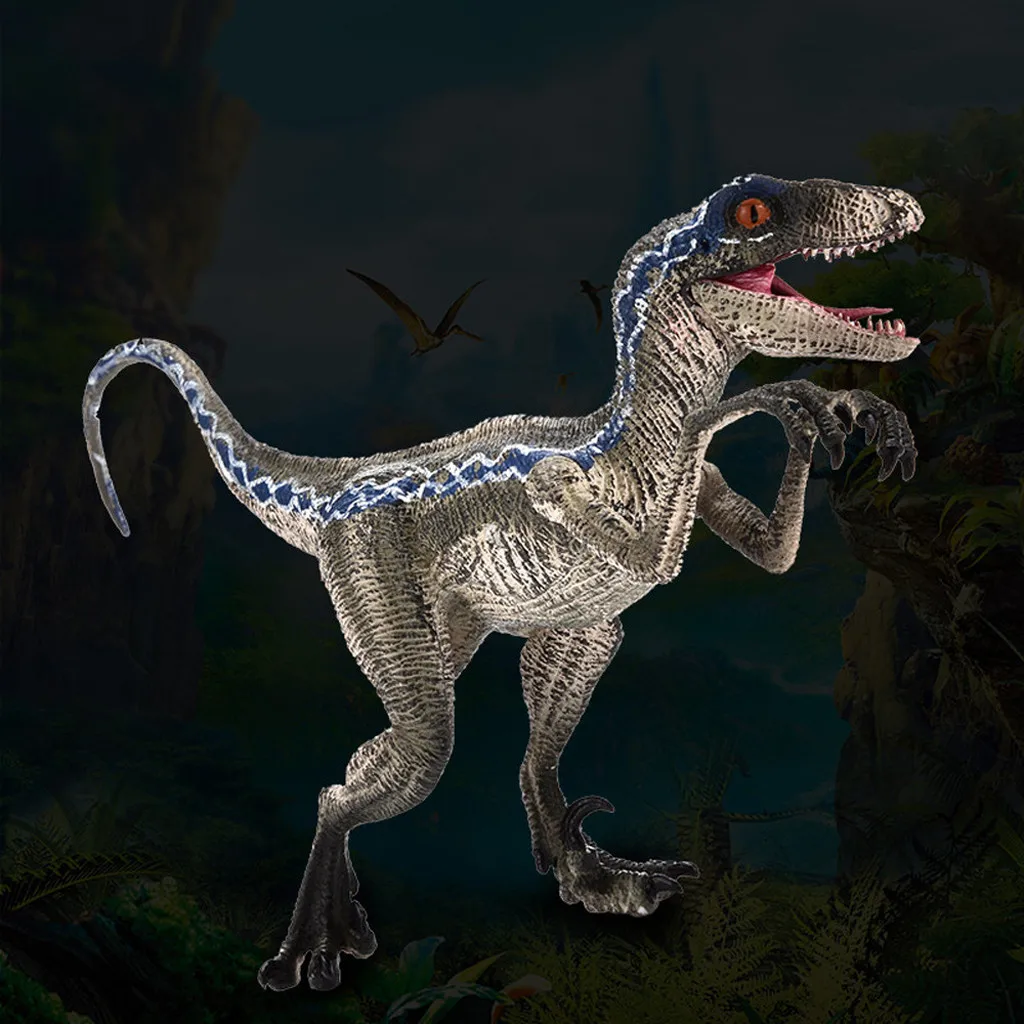 Фото Синяя Фигурка динозавра Велоцираптора модель животного коллекционная игрушка