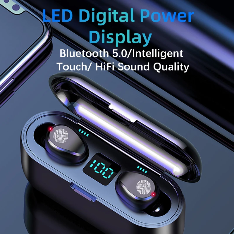 Wireless Bluetooth F9 Headset 5.0 TWS HIFI Touch iOS / Android Compatible Universal Sports Running Waterproof Portable Headset
Wireless Bluetooth F9 Headset 5.0 TWS HIFI Touch iOS / Android Compatible Universal Sports Running Waterproof Portable Headset