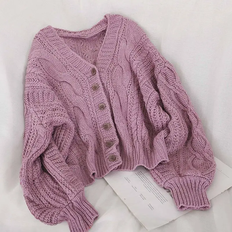 Autumn Winter Women's Cardigan Korean Style The Retro Solid Color V-neck Knitted Cardigan Loose Short Twist Sweater Coats LL503 
Autumn Winter Women's Cardigan Korean Style The Retro Solid Color V-neck Knitted Cardigan Loose Short Twist Sweater Coats LL503