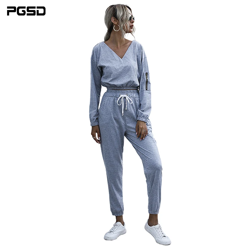 PGSD Autumn Winter Two Piece Set Fashion Women Sports suit V-Neck Long Sleeve Short Top Zipper Pocket Elastic Waistline Pants
PGSD Autumn Winter Two Piece Set Fashion Women Sports suit V-Neck Long Sleeve Short Top Zipper Pocket Elastic Waistline Pants