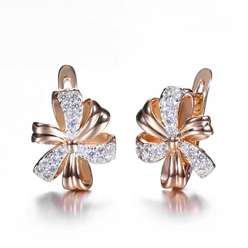 Clear Cubic Zircon Bow Flower Drop Earrings 585 Rose Gold Mini Stud Earrings Rhinestone For Women Birthday Party Jewelry GE313
Clear Cubic Zircon Bow Flower Drop Earrings 585 Rose Gold Mini Stud Earrings Rhinestone For Women Birthday Party Jewelry GE313