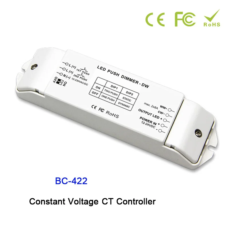 BC-422 CV PWM CT Controller DIP Switch And Duplex Push Dim Button DC12V-24V Input;8A*2CH output for led strip tape light
BC-422 CV PWM CT Controller DIP Switch And Duplex Push Dim Button DC12V-24V Input;8A*2CH output for led strip tape light