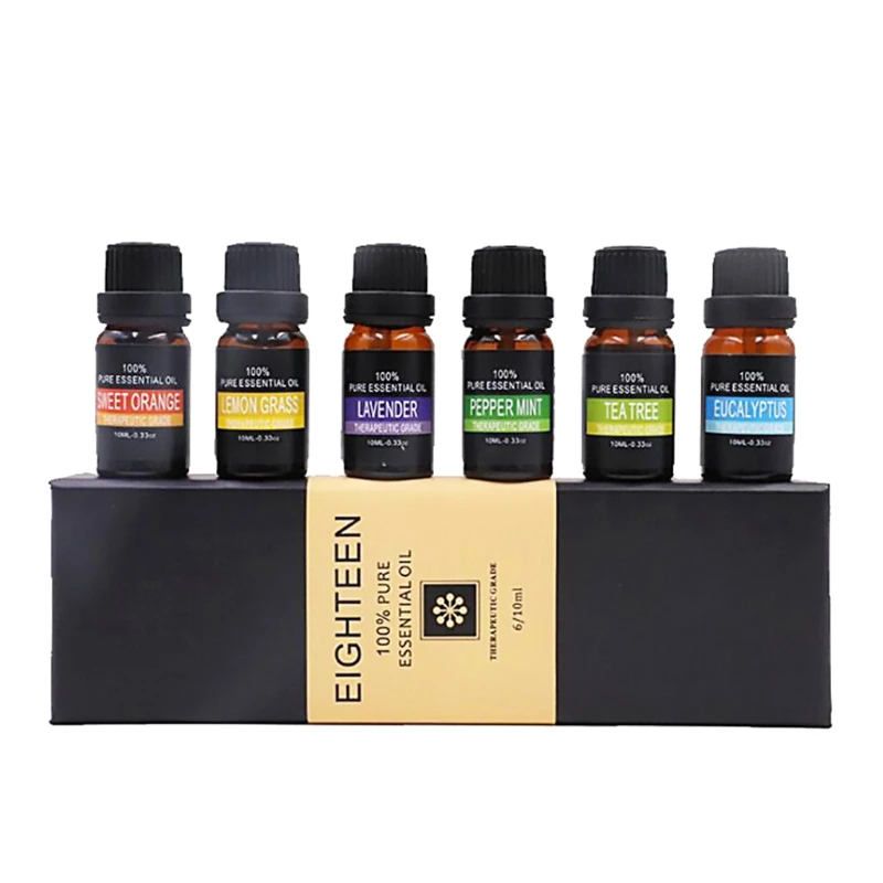 

6pcs 10ml Essential Oils Set for Aroma Aromatherapy Diffusers Humidifier Fragrance Air Freshening Orange Lavender Tea Tree Peppe