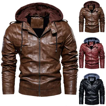 Plus Size Autumn Winter Men's leather jacket куртка мужская кожаная jaqueta de couro Long Sleeve Hooded Leather Jacket Coat #3
Plus Size Autumn Winter Men's leather jacket куртка мужская кожаная jaqueta de couro Long Sleeve Hooded Leather Jacket Coat #3