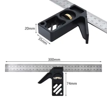 

300mm Stainless Steel Angle Ruler 45 Degrees Combination Protractor Horizontal Active Angle Foot Measuring Tools