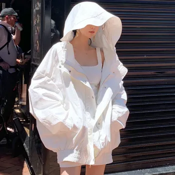 Korean Large Size Trench Coats Women Female Windbreaker Hooded Cape Woman Clothes White Cargo Loose Plus Size Outwear SA202S30 
Korean Large Size Trench Coats Women Female Windbreaker Hooded Cape Woman Clothes White Cargo Loose Plus Size Outwear SA202S30