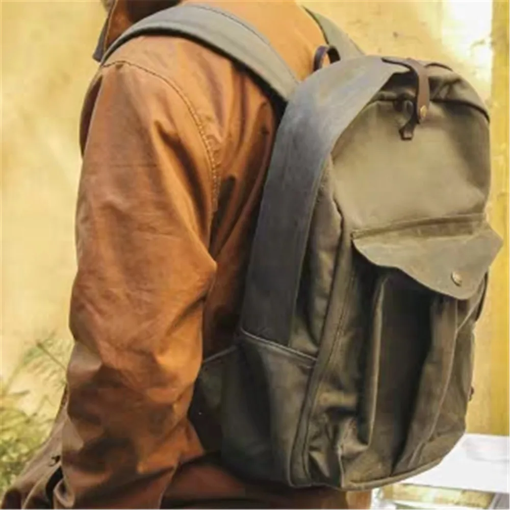 Canvas & Leather Backpack Purse Grey Black Brown