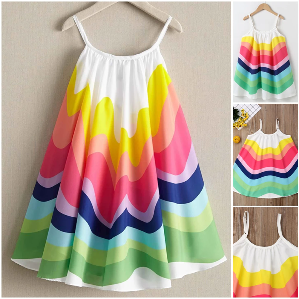 Toddler Kids Baby Girls Rainbow Sleeveless Party Princess Dress Outfits Clothes Toddler Kids Baby Girls Rainbow Sleeveless Party Princess Dress Outfits Clothes