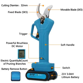 21V Rechargeable Cordless Lithium Pruning Shears Electric Fruit Branch Cutter Garden Secateur Pruner Cutting Tool
21V Rechargeable Cordless Lithium Pruning Shears Electric Fruit Branch Cutter Garden Secateur Pruner Cutting Tool