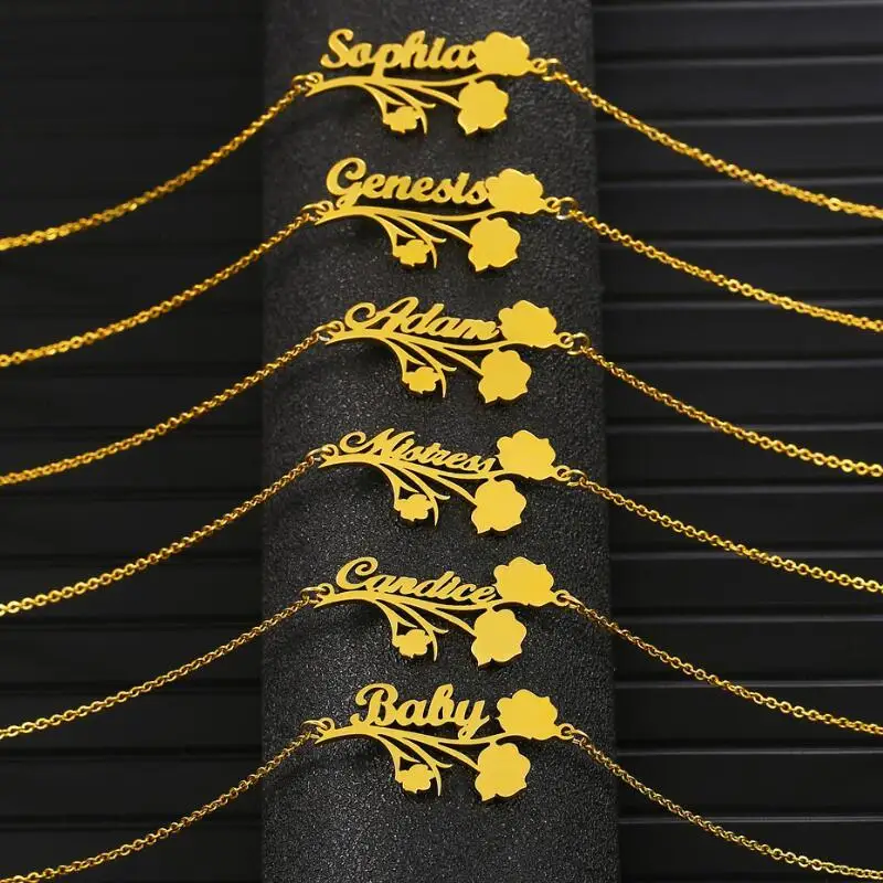 Custom Name Rose Flower Pendant Necklaces Personalized Gold Color Stainless Steel Romantic Gift For Women Girl Birthday Jewelry
Custom Name Rose Flower Pendant Necklaces Personalized Gold Color Stainless Steel Romantic Gift For Women Girl Birthday Jewelry