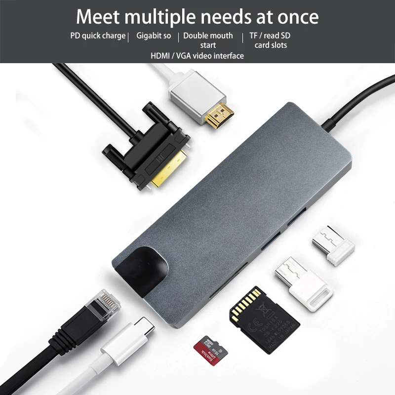 Type C 8 in 1 to USB 3.0 HDMI 4K/RJ45/SD/TF Card Reader/ PD Charging Audio Adapter for MacBook Pro Type C USB Docking Station
Type C 8 in 1 to USB 3.0 HDMI 4K/RJ45/SD/TF Card Reader/ PD Charging Audio Adapter for MacBook Pro Type C USB Docking Station