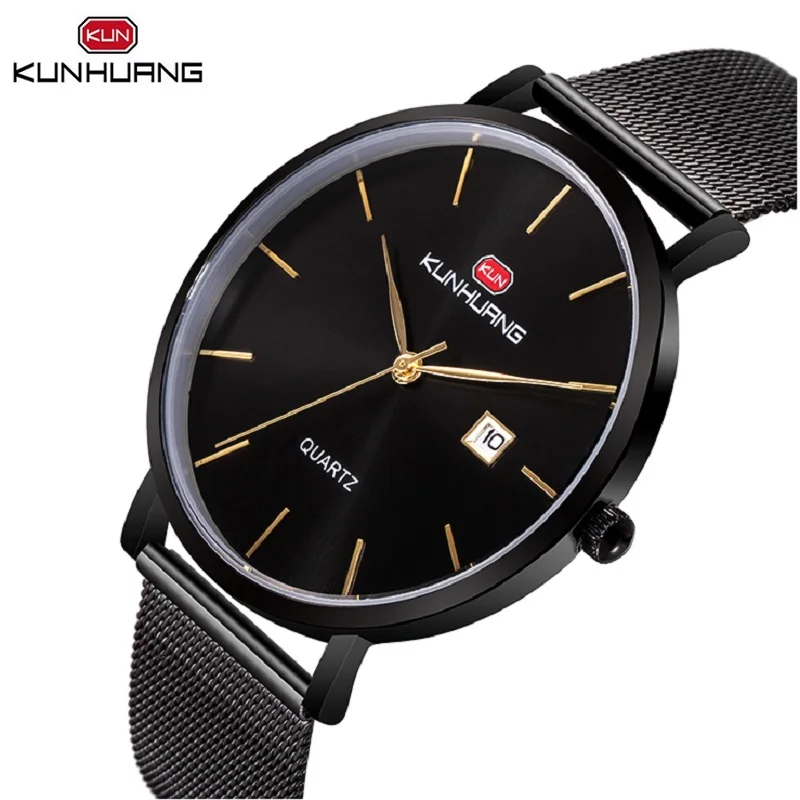 Fashion Casual Men Boy Quartz Watches Black Ultra-thin Analog Calendar Display Stainless Steel Slim Mesh Band Clock Reloj Hombre 
Fashion Casual Men Boy Quartz Watches Black Ultra-thin Analog Calendar Display Stainless Steel Slim Mesh Band Clock Reloj Hombre