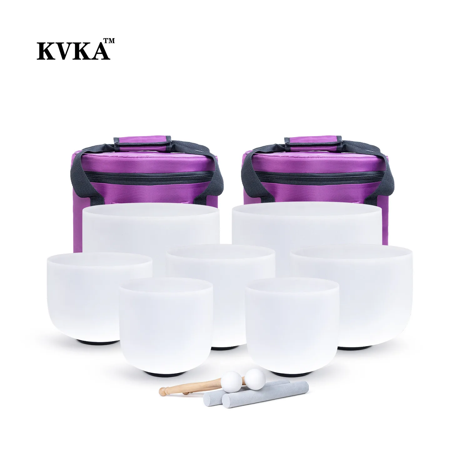 Поющая чаша KVKA из матового кварца с кристаллами 7-12 дюймов в комплекте чехол