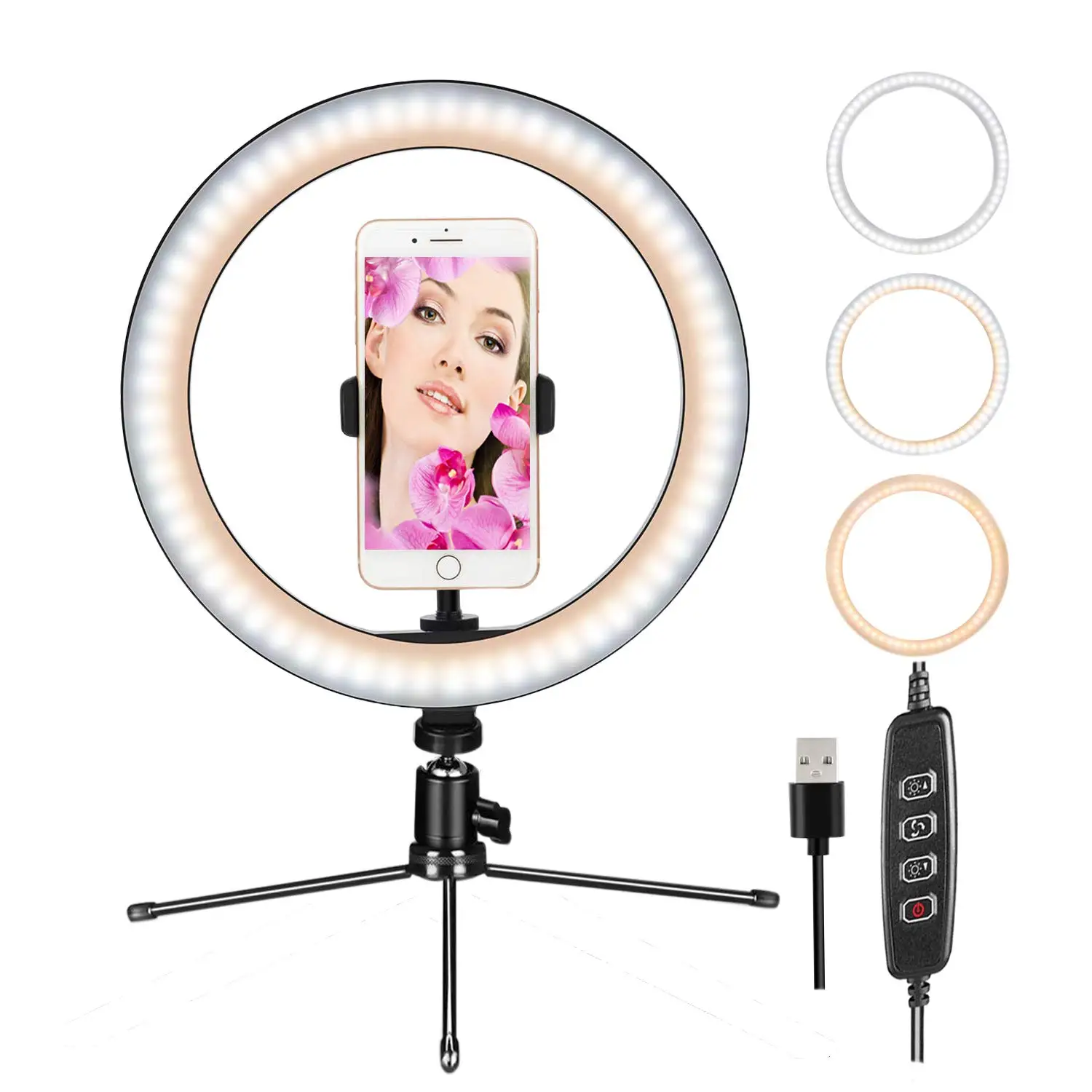 10" ring light dimmable table lamp self-timer ring light with tripod stand and mobile phone holder, leading camera ring light
10" ring light dimmable table lamp self-timer ring light with tripod stand and mobile phone holder, leading camera ring light