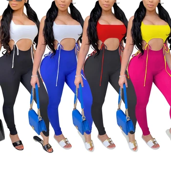 Women Fashion Lace-up 2-piece Outfit Set Sleeveless Solid Color Top and Pants Set
Women Fashion Lace-up 2-piece Outfit Set Sleeveless Solid Color Top and Pants Set