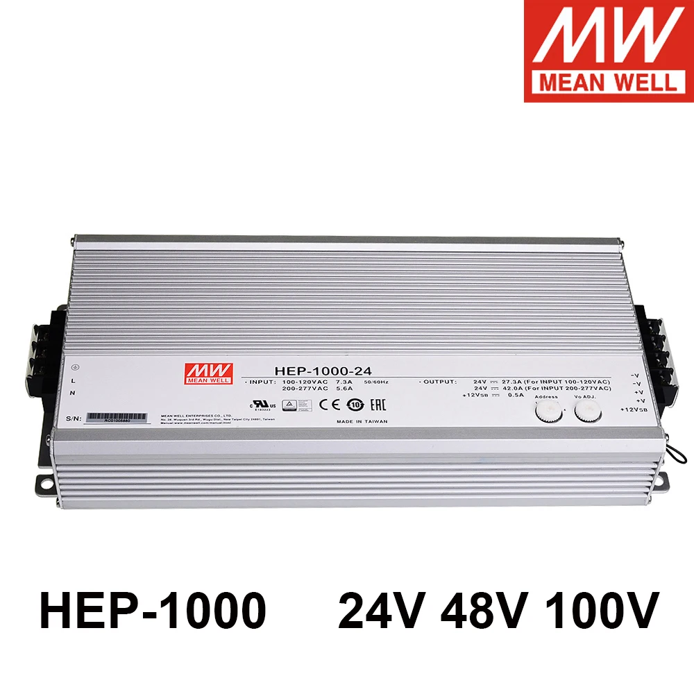 

Mean Well HEP-1000 24V 48V 100V 1000W Single Output Power Supply with PFC Function For Harsh Environment IP65 HEP-1000-24