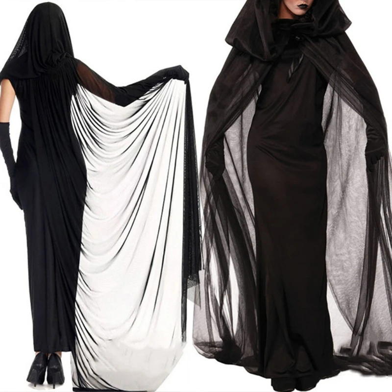 

Halloween Cosplay Costumes Death Hell Witch Devil Vampire Uniform Black Long Dress Glove Cloak Party Carnival Masquerade