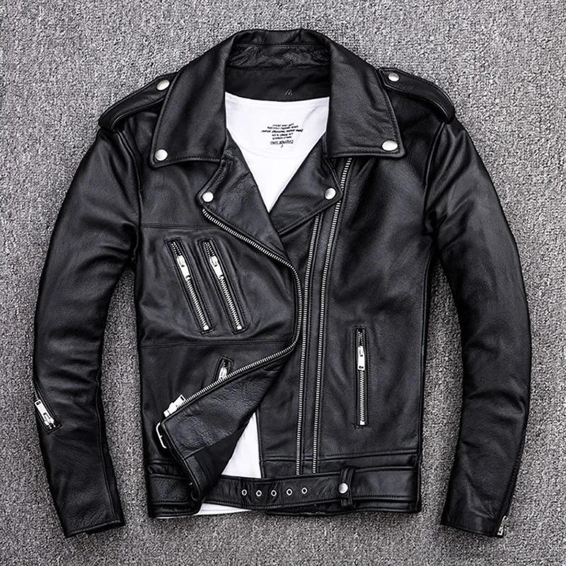 2020 Black Men Double Zipper Biker's Leather Jacket Plus Size XXXX Genuine Thin Cowhide Spring Slim Fit Motorcycle Coat
2020 Black Men Double Zipper Biker's Leather Jacket Plus Size XXXX Genuine Thin Cowhide Spring Slim Fit Motorcycle Coat