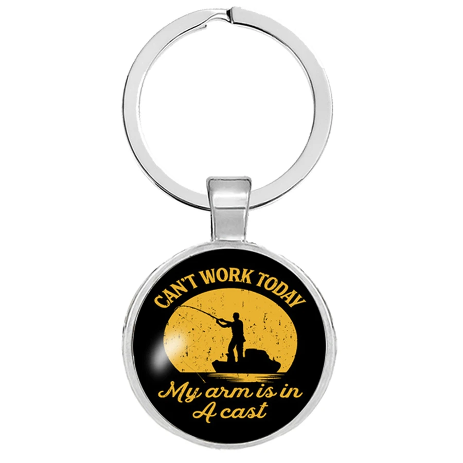 I Cant Work Keychian My Arm Is In A Cast Keyrings Mens Fishing Funny Graphic Key Holder Tee Fisherman Gifts Cute Keychain | Украшения и