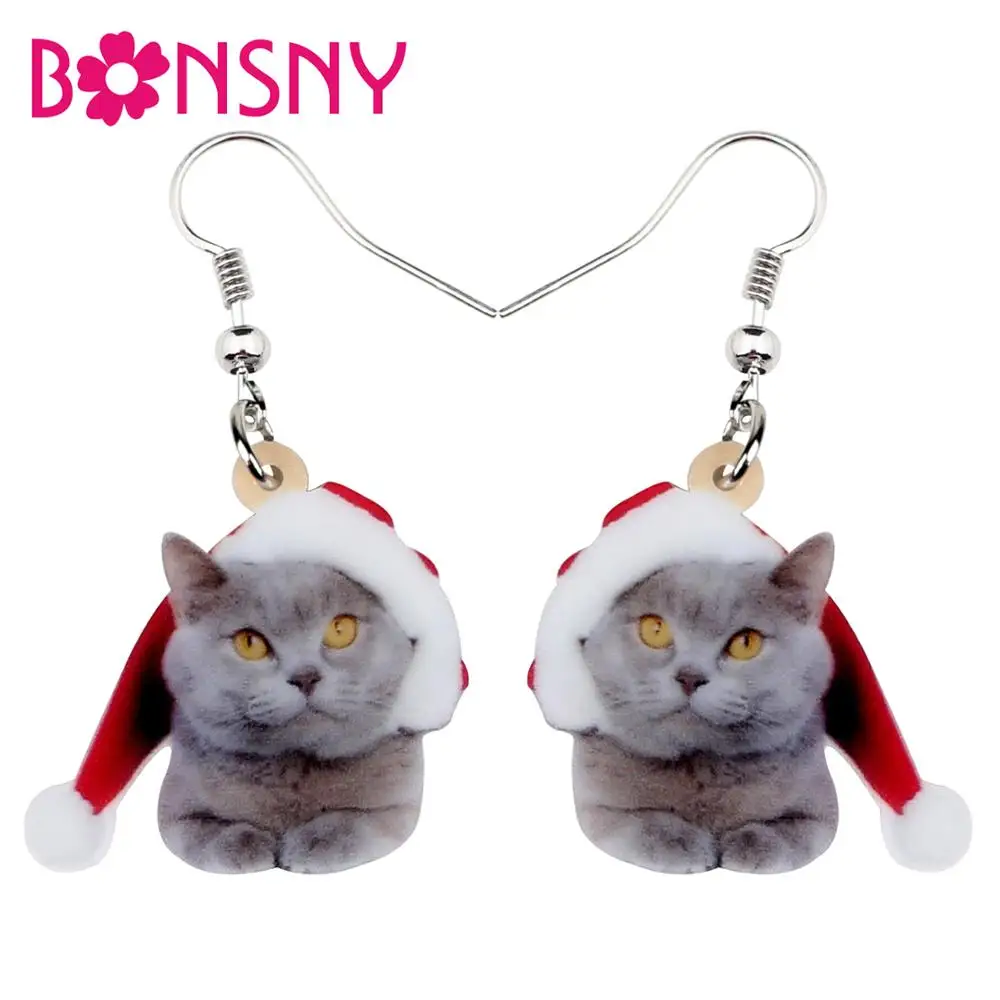 

Bonsny Acrylic Christmas Anime Cat Kitten Earrings Drop Dangle Pets For Women Girls Teens Kids Festival Birthday Gift Decoration