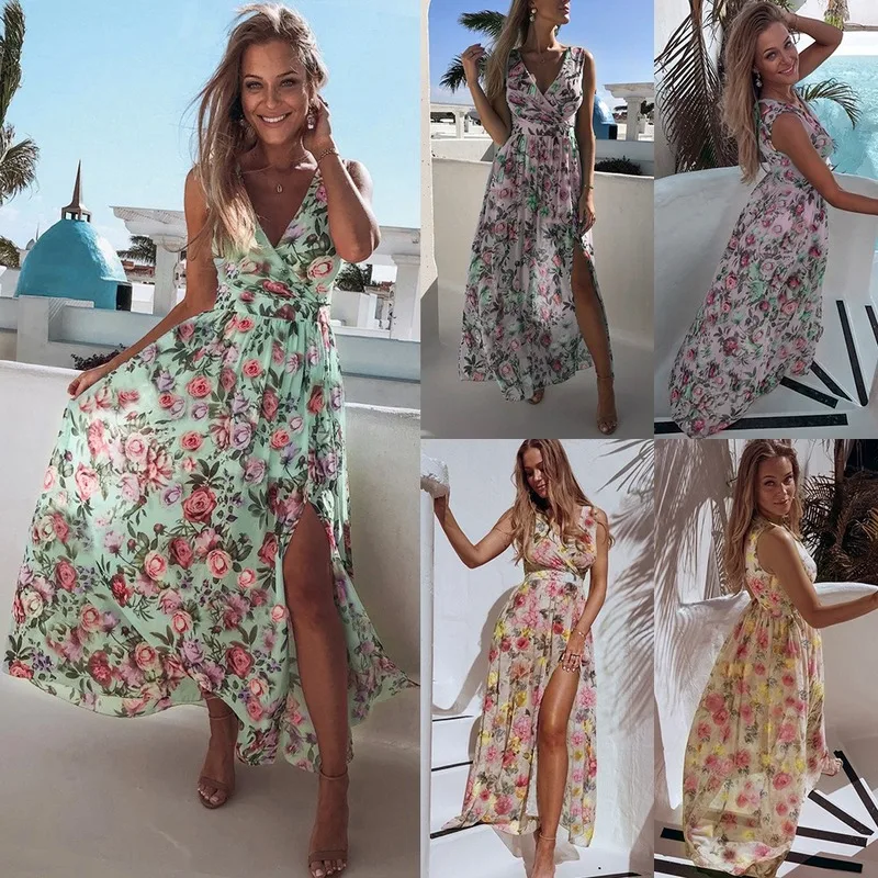 Summer Beach V-Neck Maxi Dress Women Floral Print Boho Long Dress Wrap Casual Split Sexy High Wasit Party Dress for Women 2020
Summer Beach V-Neck Maxi Dress Women Floral Print Boho Long Dress Wrap Casual Split Sexy High Wasit Party Dress for Women 2020