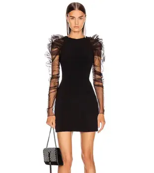2020 Women Sexy Mesh Long Puff Sleeve Thick Rayon Black Bandage Dress Ladies Trendy Designer Celebrity Chic Party Dress Vestido
2020 Women Sexy Mesh Long Puff Sleeve Thick Rayon Black Bandage Dress Ladies Trendy Designer Celebrity Chic Party Dress Vestido