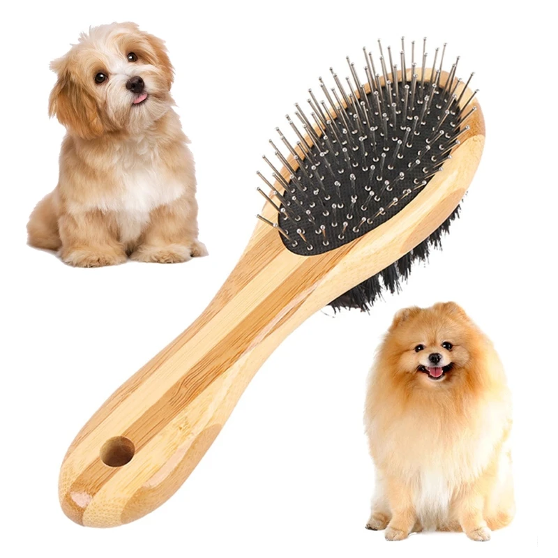

2-Sided Grooming Brush for Dogs & Cats Pet Massage Comb Gentle Remove Undercoat Shedding Mats & Tangled Hair Dander Dirt
