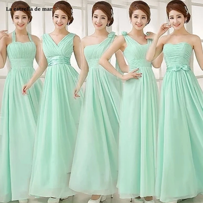 

Mint green champagne lilac bridesmaid dress long chiffon 5 styles A Line adult vestido de festa de casamento cheap wedding party