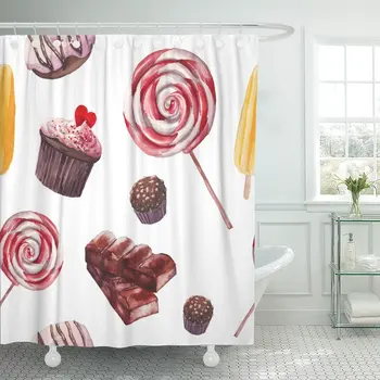 Watercolor Sweets Pattern Food Cupcakes Chocolate Lollipop Fresh Donut Shower Curtain Waterproof 72 x 72 Inches Set with Hooks
Watercolor Sweets Pattern Food Cupcakes Chocolate Lollipop Fresh Donut Shower Curtain Waterproof 72 x 72 Inches Set with Hooks