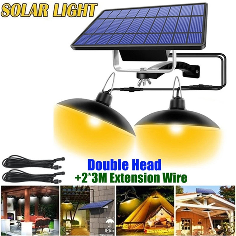 

Solar LED Pendant Light Outdoor Indoor Wall Lamp With Line Bulb LED Shed Light Lighting For Home Garden Yard Double Head Lamp