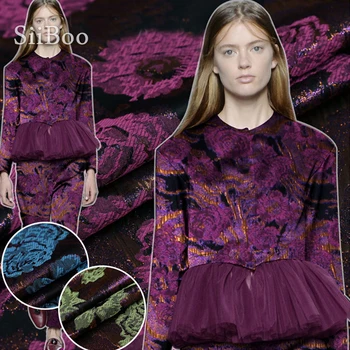 

France style luxury green blue purple floral metallic jacquard brocade fabric for dress coat tissu tela tecidos stoffens SP4869