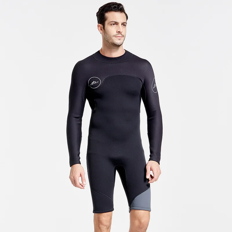 

Male 3MM Long Sleeve Scuba Neoprene Stretchy Swiming Wetsuit Water Sprot Warm Surfing Snorkeling Diving Bathing Suit Back Zipper