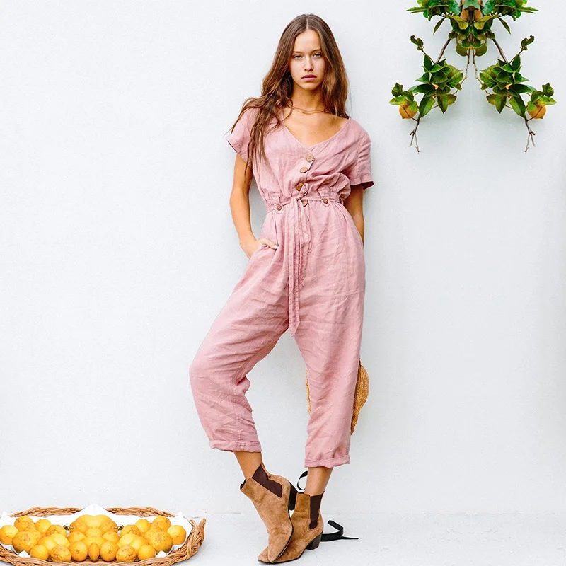 2020 New Summer Fashion Solid Jumpsuits Women Lace Up Ankle-length Pants Loose Casual Short Sleeve Jumpsuits
2020 New Summer Fashion Solid Jumpsuits Women Lace Up Ankle-length Pants Loose Casual Short Sleeve Jumpsuits