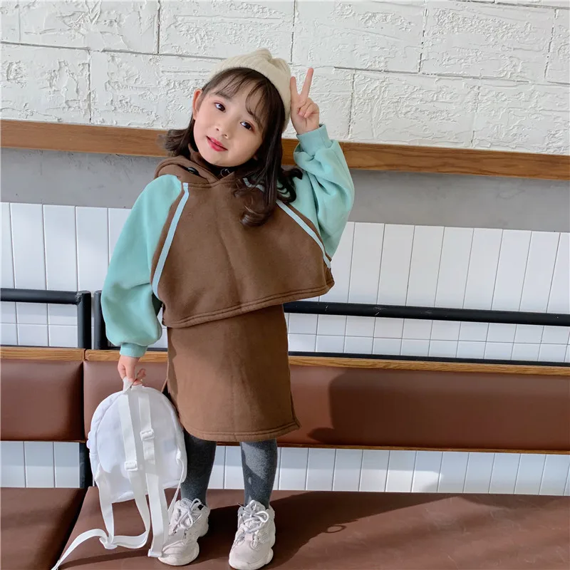 Winter girl's clothing sets New Arrival korean style thickened matching colors hooded hoodie with sleeveless dress fashion suit
Winter girl's clothing sets New Arrival korean style thickened matching colors hooded hoodie with sleeveless dress fashion suit