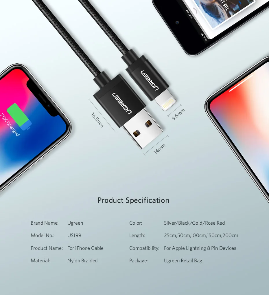 UGREEN MFi USB Cable for iPhone 11 Pro X XS 8 2.4A Fast Charging Lightning Cable for iPhone 6 USB Data Cable Phone Charger Cable UGREEN MFi USB Cable for iPhone 11 Pro X XS 8 2.4A Fast Charging Lightning Cable for iPhone 6 USB Data Cable Phone Charger Cable