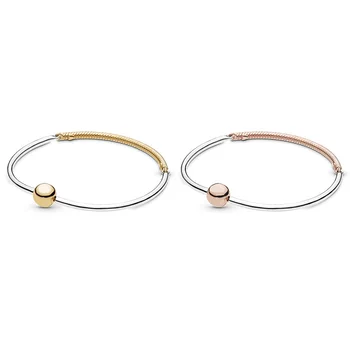 

Authentic 925 Sterling Silver Basic Bracelets Bangles Rose Gold Color 17CM/19CM/21CM For Women 925 Charm Jewelry