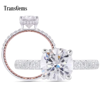 Transgems 14K White and Rose Gold Center 2ct 7.5mm Cushion Cut F Color Moissanite Engagement Ring for Women with Accents 
Transgems 14K White and Rose Gold Center 2ct 7.5mm Cushion Cut F Color Moissanite Engagement Ring for Women with Accents