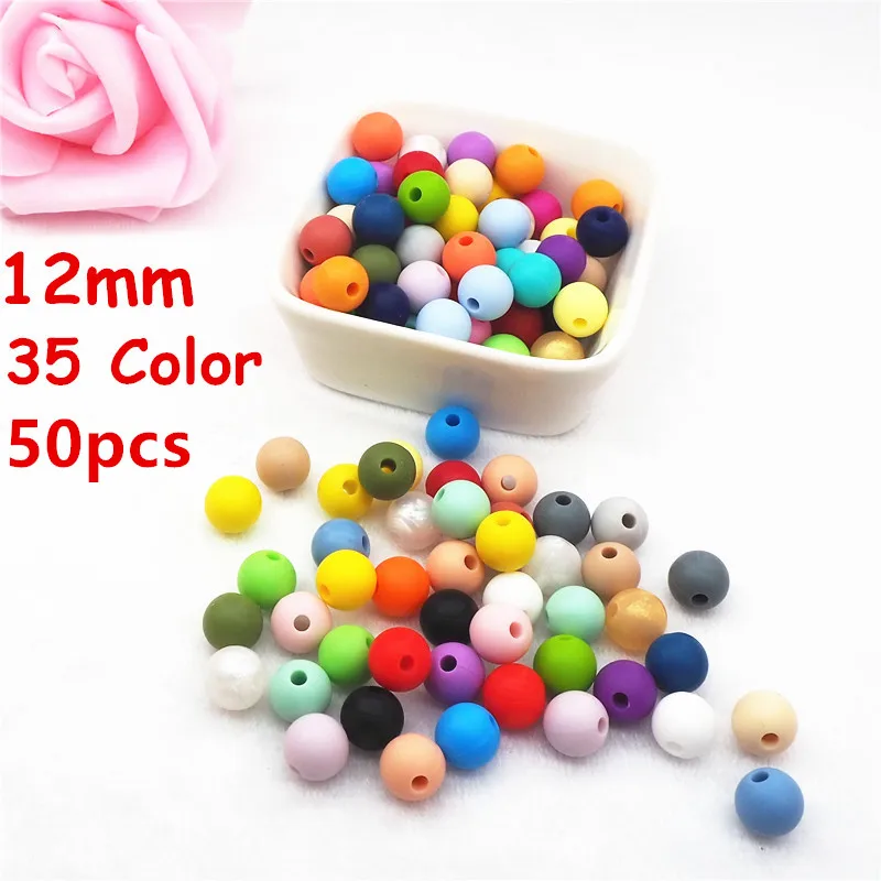 

Chenkai 50pcs Silicone Beads 12mm Eco-friendly Sensory Teething Necklace Food Grade Mom Nursing DIY Jewelry Baby Teethers