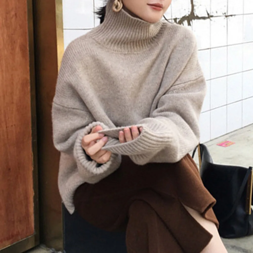 Vintacy FAll Autumn Women Casual Loose Sweater Solid Color Khaki Blue Warm Turtleneck Sweater Simple Pullover Female Tops Japan
Vintacy FAll Autumn Women Casual Loose Sweater Solid Color Khaki Blue Warm Turtleneck Sweater Simple Pullover Female Tops Japan