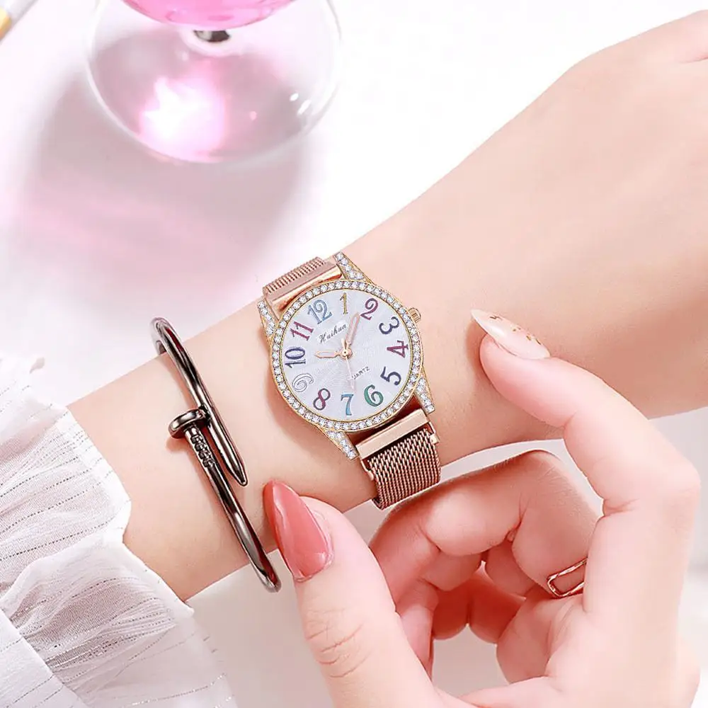 Shining Crystal Women Luxury Fashion Watches Rose Gold Stainless Steel Mesh Strap Quartz Watch Magnet Buckle Ladies Wristwatches
Shining Crystal Women Luxury Fashion Watches Rose Gold Stainless Steel Mesh Strap Quartz Watch Magnet Buckle Ladies Wristwatches
