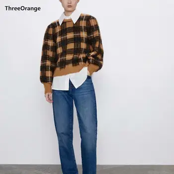 ZA 2019 new Winter autumn knitted sweater women pullover plaid colorblock lantern sleeve Casual loose sweater female jumper 
ZA 2019 new Winter autumn knitted sweater women pullover plaid colorblock lantern sleeve Casual loose sweater female jumper