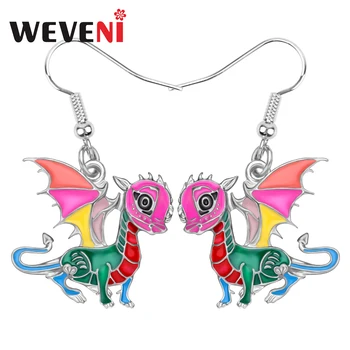 

WEVENI Enamel Alloy Flying Dinosaur Dragon Earrings Cute Big Wings Animal Dangle Drop For Women Girls Fahion Party Gift Jewelry