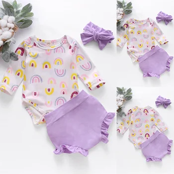 3pcs Newborn Baby Girls Set Rainbow Printed Long Sleeve Bodysuits And Ruffles Shorts Autumn Infant Girls Clothing Outfits D30 
3pcs Newborn Baby Girls Set Rainbow Printed Long Sleeve Bodysuits And Ruffles Shorts Autumn Infant Girls Clothing Outfits D30