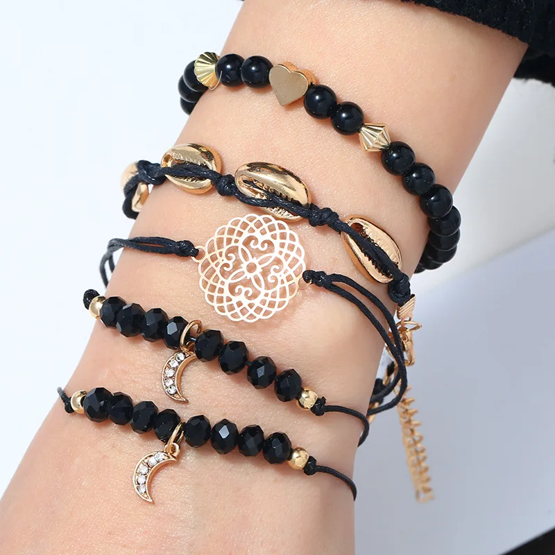 5Pcs/Set Retro Bohemian Bracelet Heart Shell Moon Triangle Charm Bracelets For Women Adjustable Black Rope Bracelets Femme
5Pcs/Set Retro Bohemian Bracelet Heart Shell Moon Triangle Charm Bracelets For Women Adjustable Black Rope Bracelets Femme
