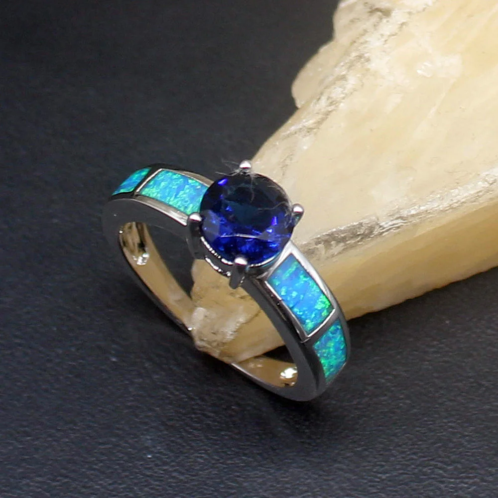 

Hermosa Rare Blue Opal Sapphire Marvelous Genuine 925 Silver Band Ring Wedding Engagement Gifts for Women Size 7# 20214359