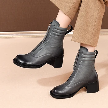 cow leather Women's Boots rouned Toe zippers thick high Heels ladies ankle boots Working Night Club Shoes Woman
cow leather Women's Boots rouned Toe zippers thick high Heels ladies ankle boots Working Night Club Shoes Woman