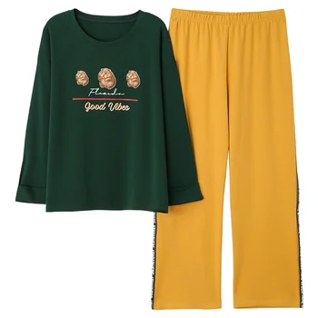 Green Top Solid Crew Neck Spring Autumn Cotton Pajamas Woman Fashion Style Casual Style Pj Set Pajamas Set Cartoon Printing
Green Top Solid Crew Neck Spring Autumn Cotton Pajamas Woman Fashion Style Casual Style Pj Set Pajamas Set Cartoon Printing